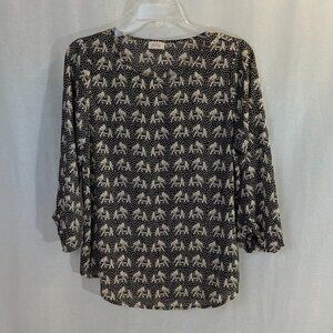 Pixley Size Small Black and Cream Elephant Print Blouse